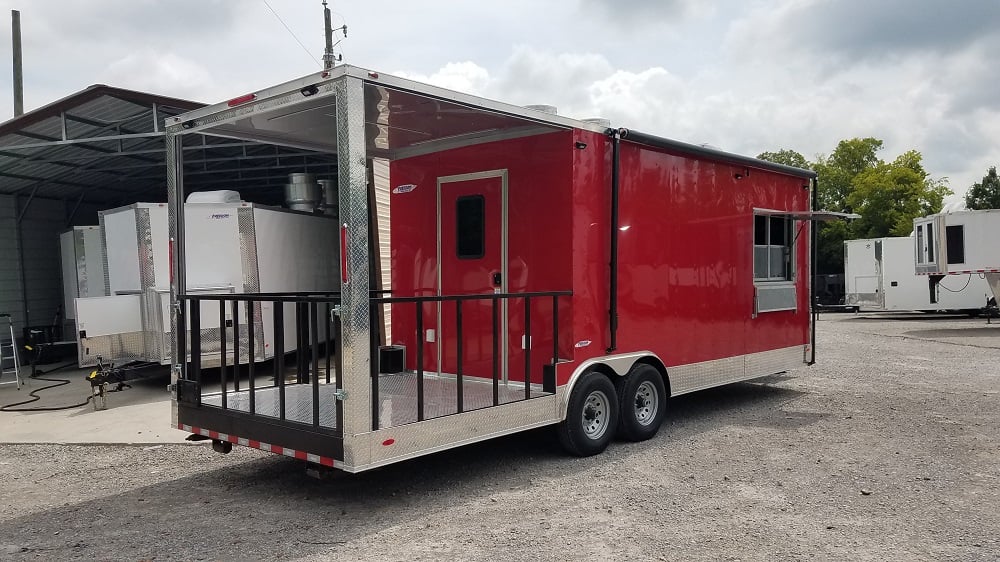 8.5' x 26' Red Porch Style Concession Food Trailer