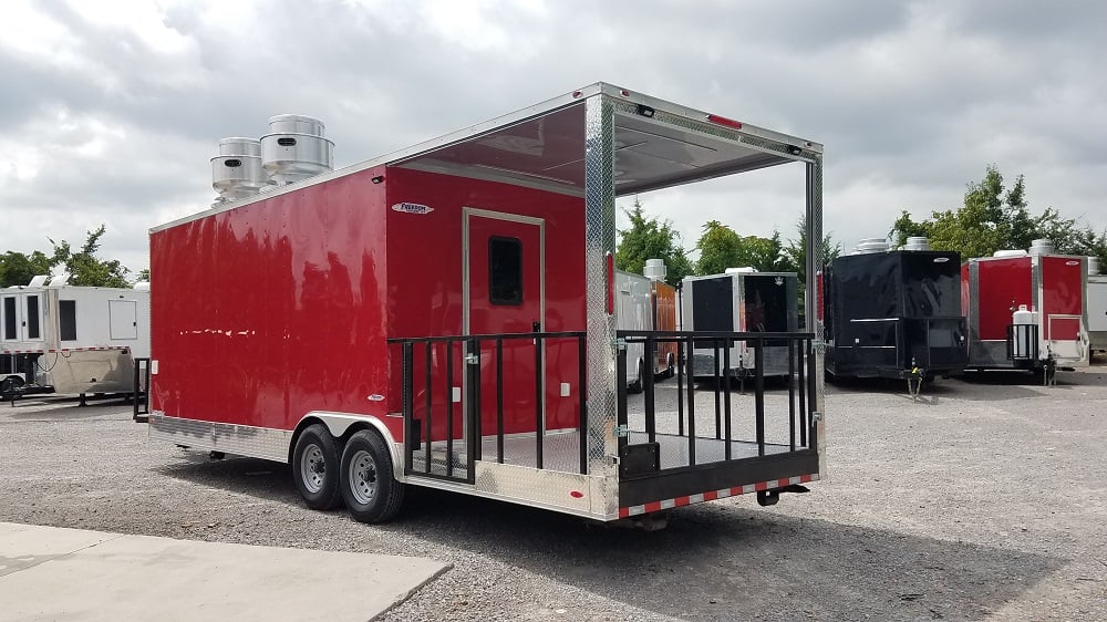 8.5' x 26' Red Porch Style Concession Food Trailer