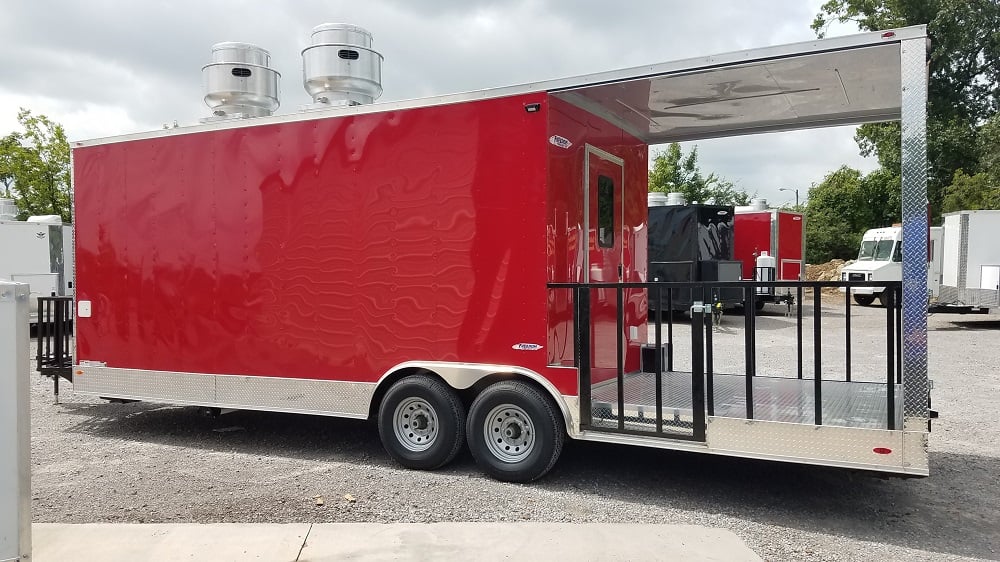 8.5' x 26' Red Porch Style Concession Food Trailer