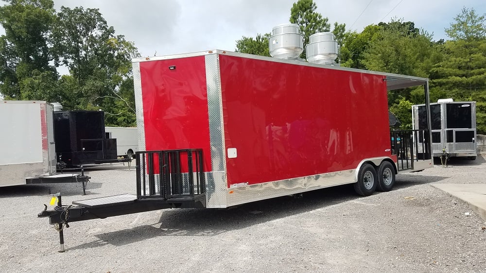 8.5' x 26' Red Porch Style Concession Food Trailer