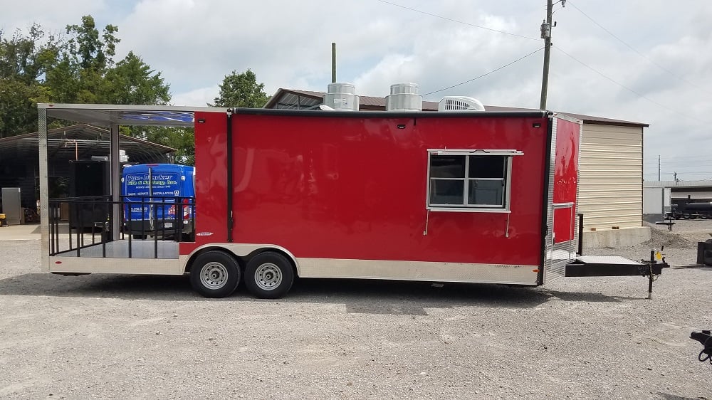 8.5' x 26' Red Porch Style Concession Food Trailer