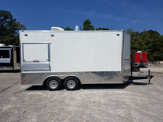 8.5' x 16' Double Window White Concession Food Trailer