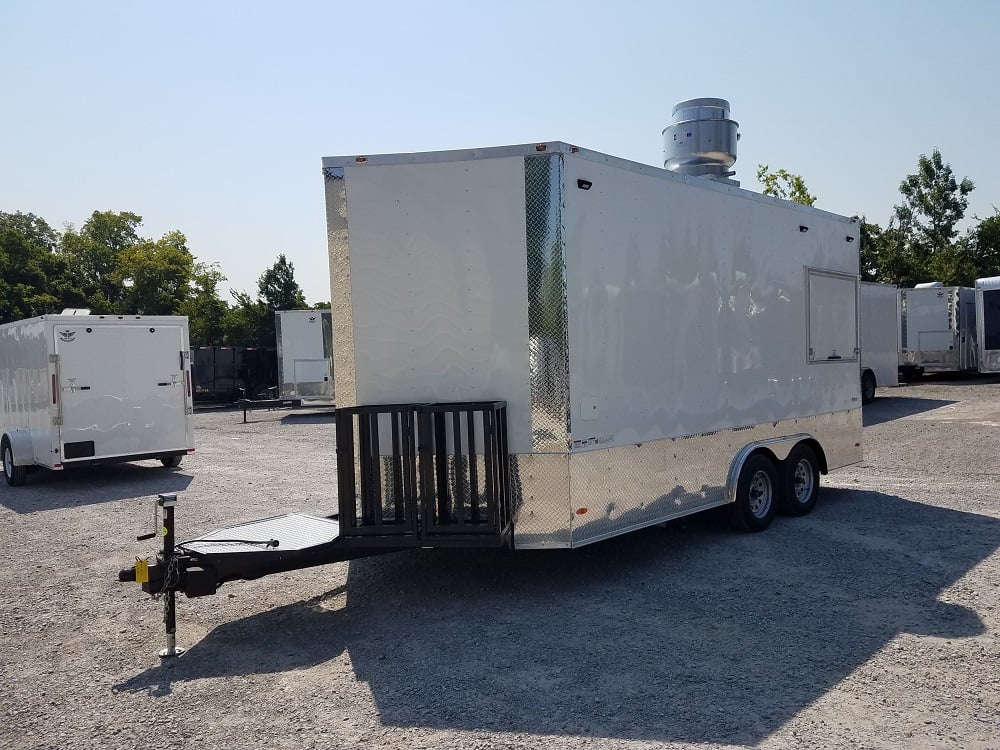 8.5' x 16' Double Window White Concession Food Trailer