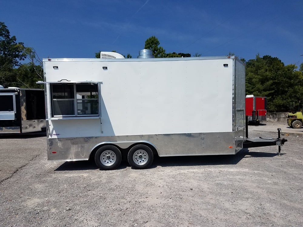 8.5' x 16' Double Window White Concession Food Trailer