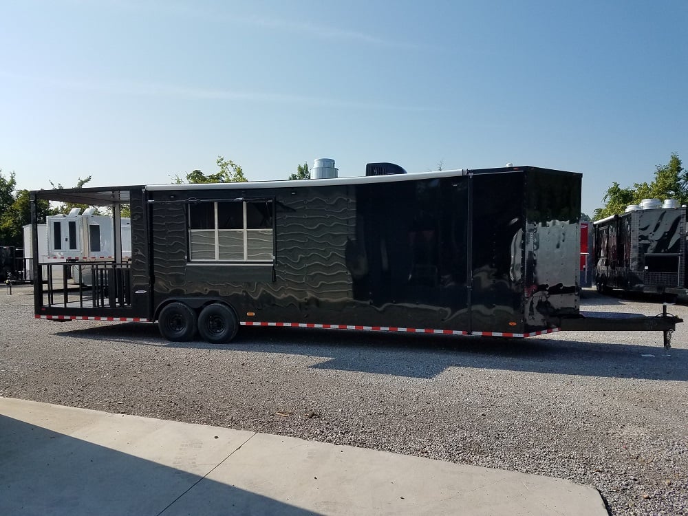 Black on Black 8.5x30 Porch Style Concession Food Trailer