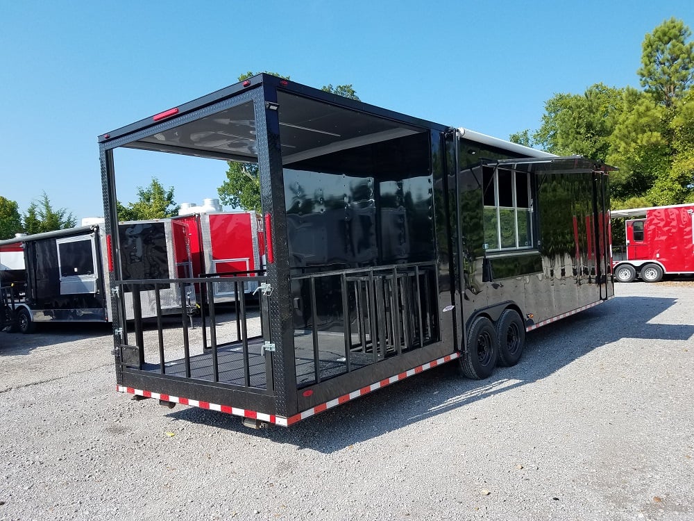 Black on Black 8.5x30 Porch Style Concession Food Trailer