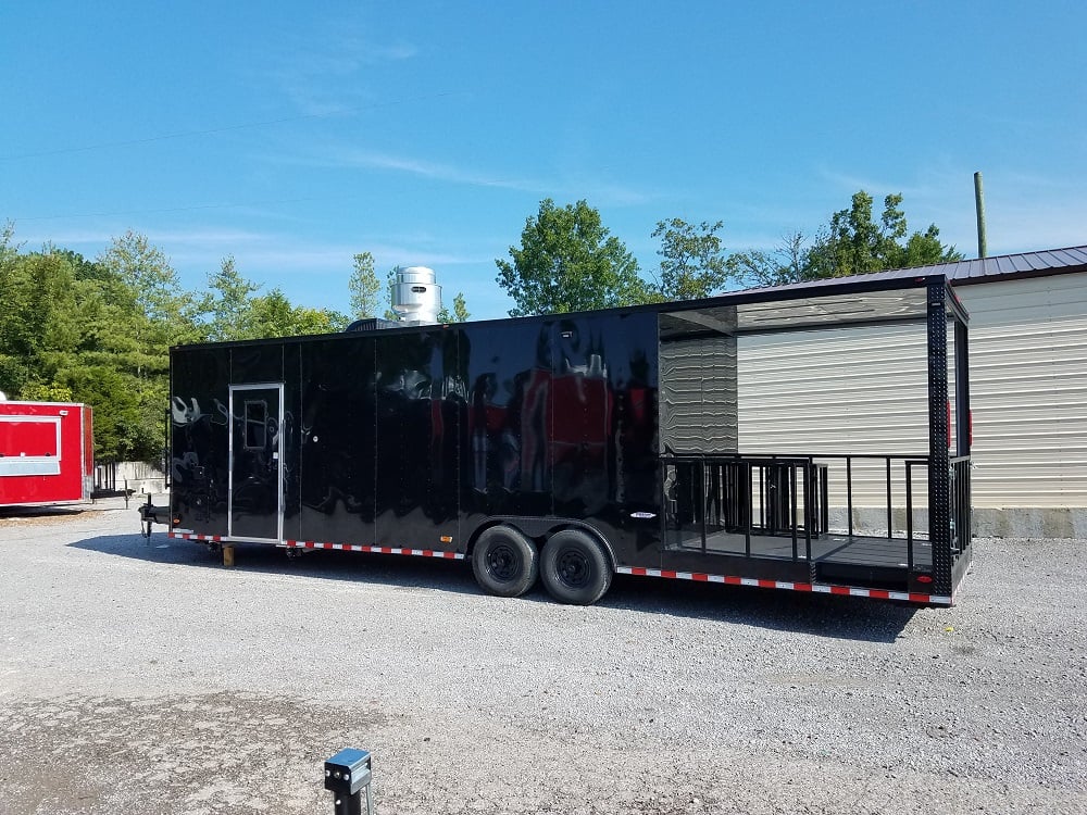 Black on Black 8.5x30 Porch Style Concession Food Trailer