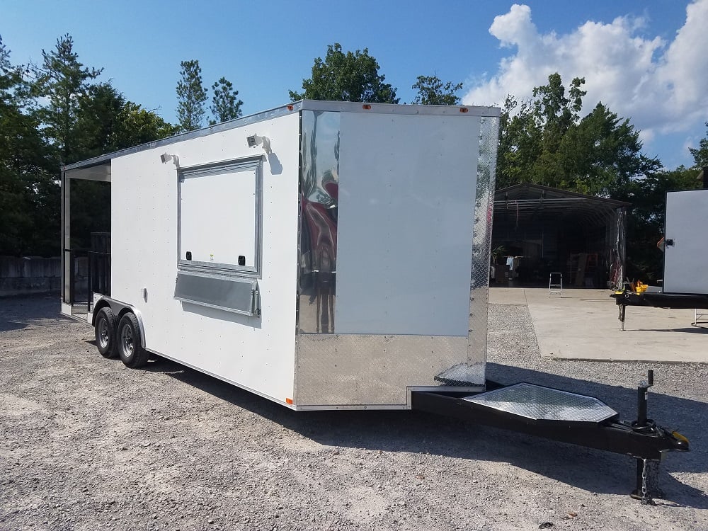 8.5' x 20' Porch Style White Concession Food Trailer