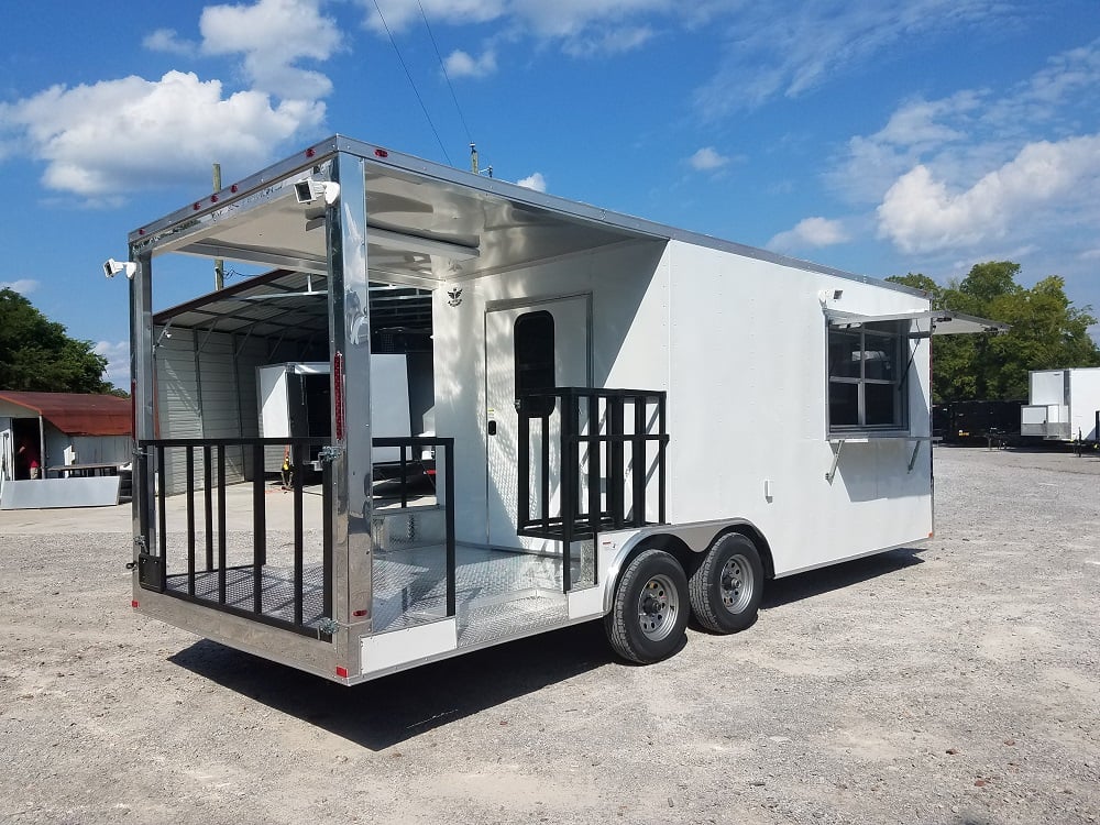 8.5' x 20' Porch Style White Concession Food Trailer