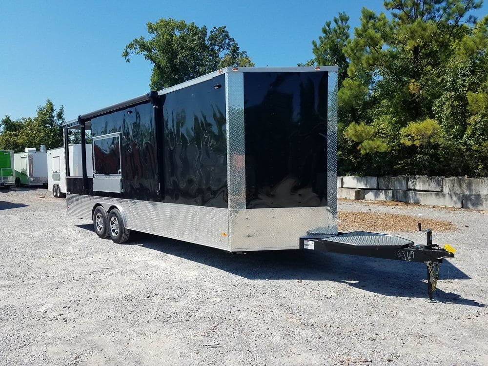 8.5' x 24' Porch Style Black Concession Food Trailer