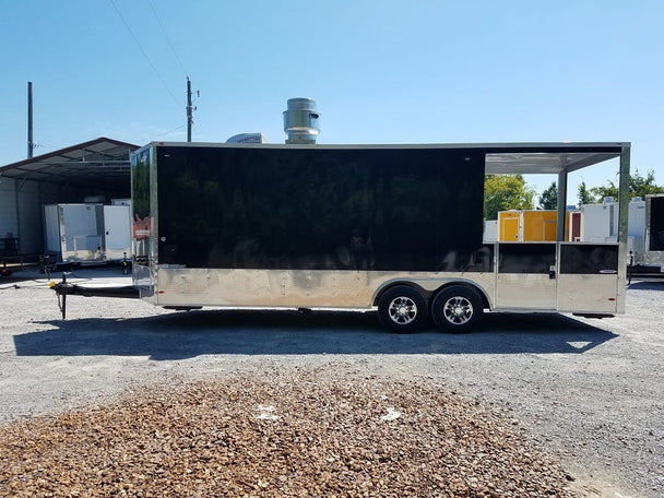 8.5' x 24' Porch Style Black Concession Food Trailer