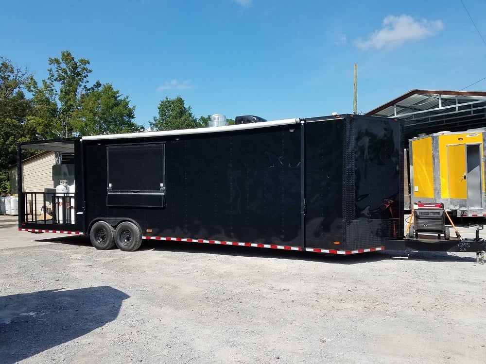 8.5' x 30' Black on Black Porch Style Concession Food Trailer With Appliances