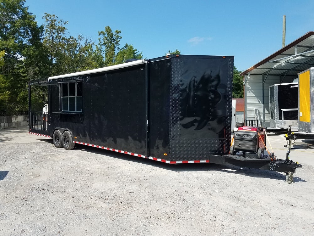 8.5' x 30' Black on Black Porch Style Concession Food Trailer With Appliances