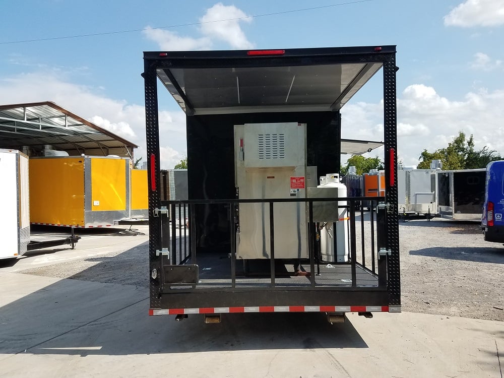 8.5' x 30' Black on Black Porch Style Concession Food Trailer With Appliances