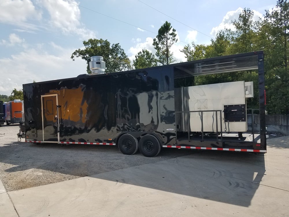 8.5' x 30' Black on Black Porch Style Concession Food Trailer With Appliances