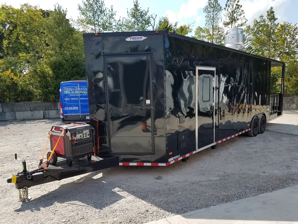 8.5' x 30' Black on Black Porch Style Concession Food Trailer With Appliances