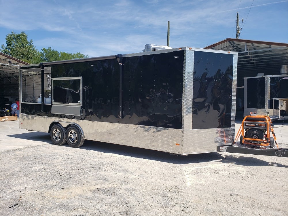 8.5' x 24' Porch Style Black Concession Food Trailer With Appliances