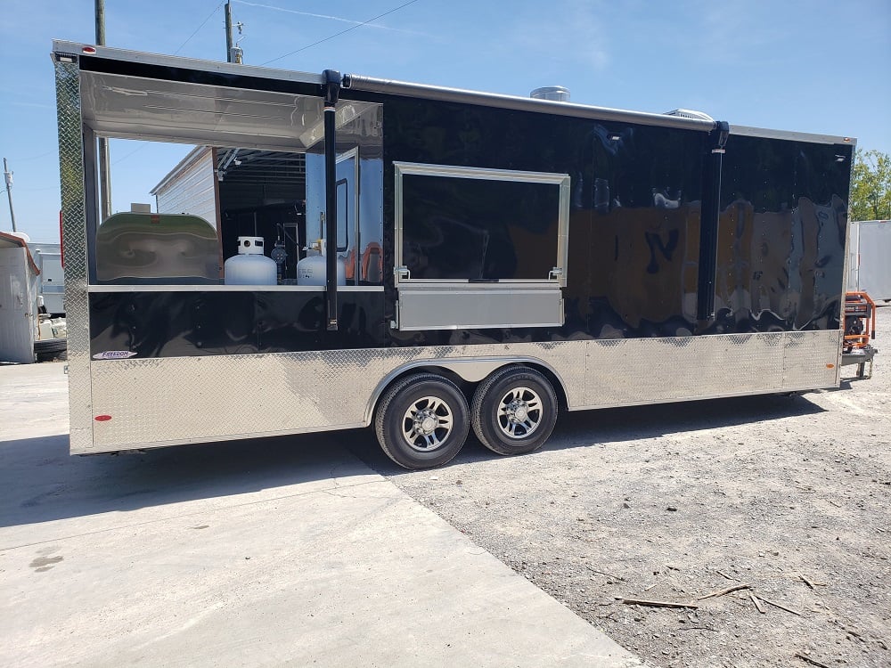 8.5' x 24' Porch Style Black Concession Food Trailer With Appliances