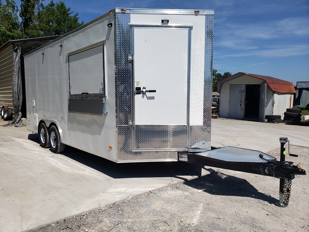 8.5' x 18' White Concession Food Trailer with Restroom and Appliances