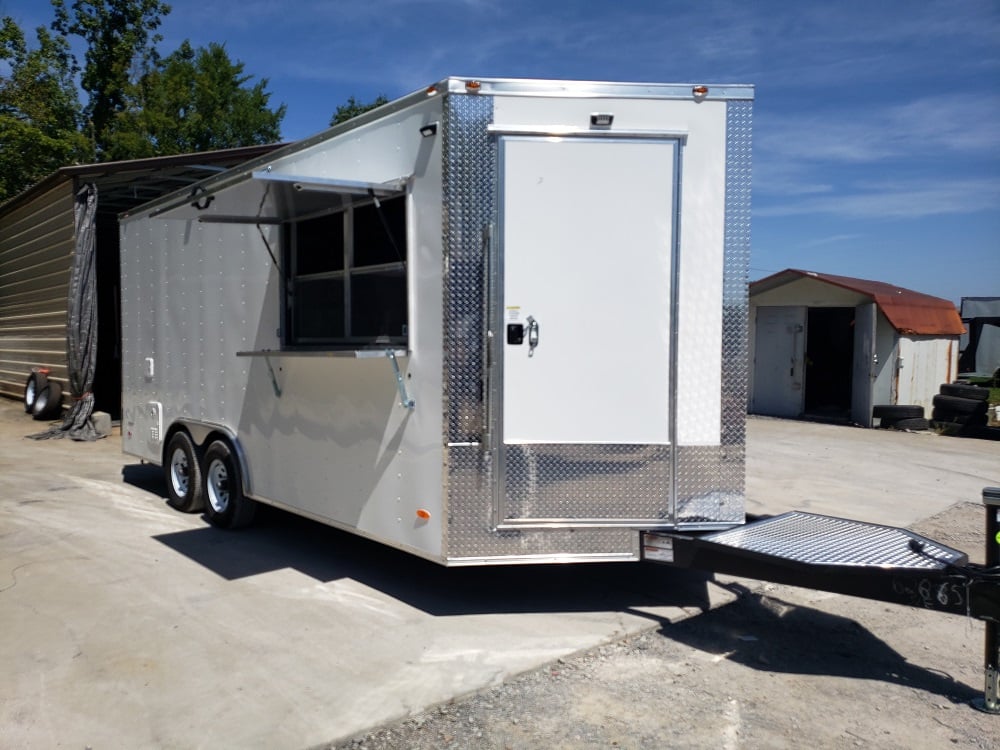 8.5' x 18' White Concession Food Trailer with Restroom and Appliances