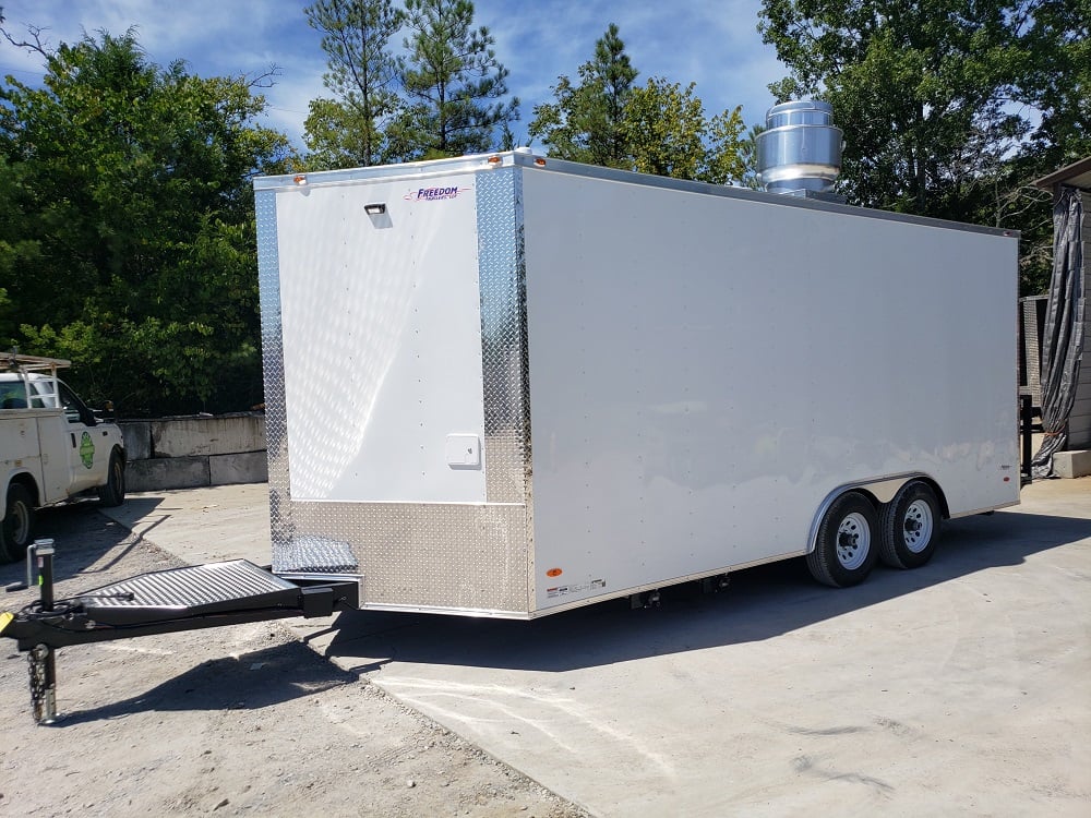 8.5' x 18' White Concession Food Trailer with Restroom and Appliances