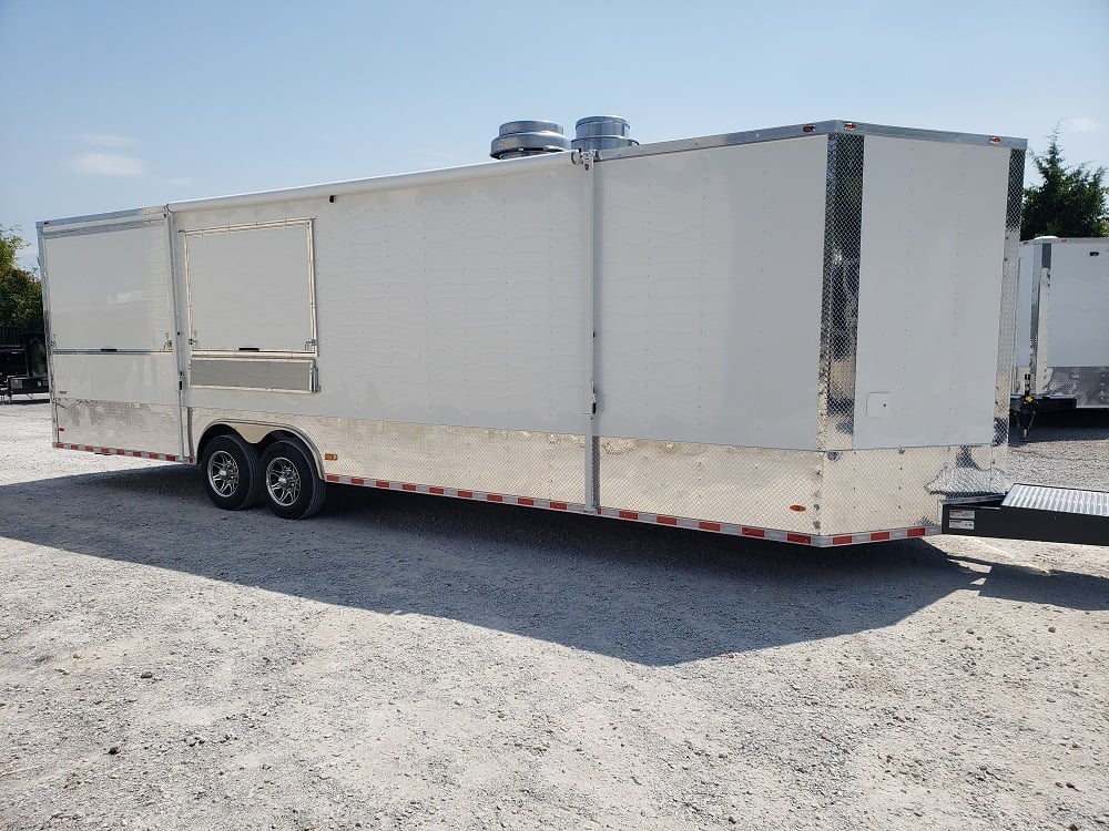 8.5 x 30 White Porch Style Concession Food Trailer