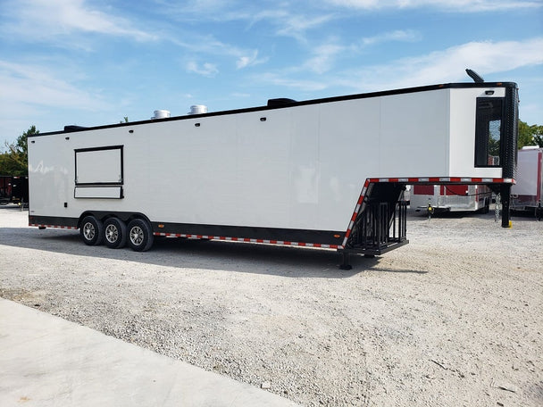 8.5' x 40' White Gooseneck Concession Food Trailer