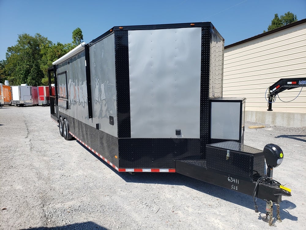 8.5 x 30 Silver Porch Style Concession Food Trailer