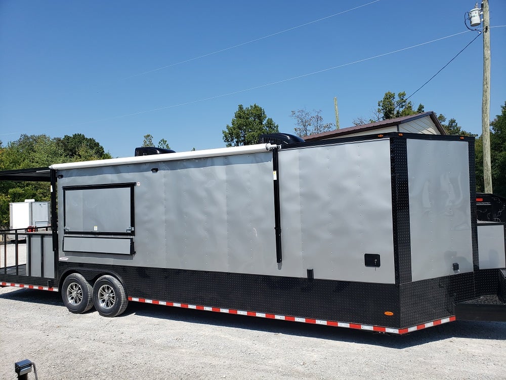 8.5 x 30 Silver Porch Style Concession Food Trailer