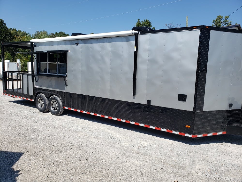 8.5 x 30 Silver Porch Style Concession Food Trailer