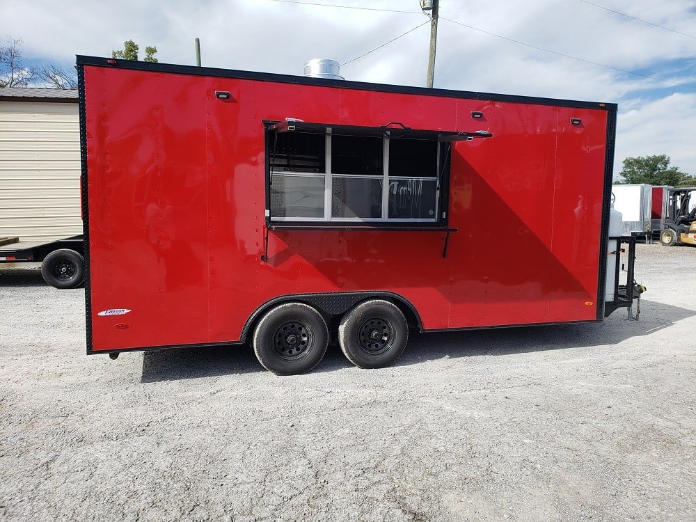 8.5 x 18 Red and Black Food Concession Trailer