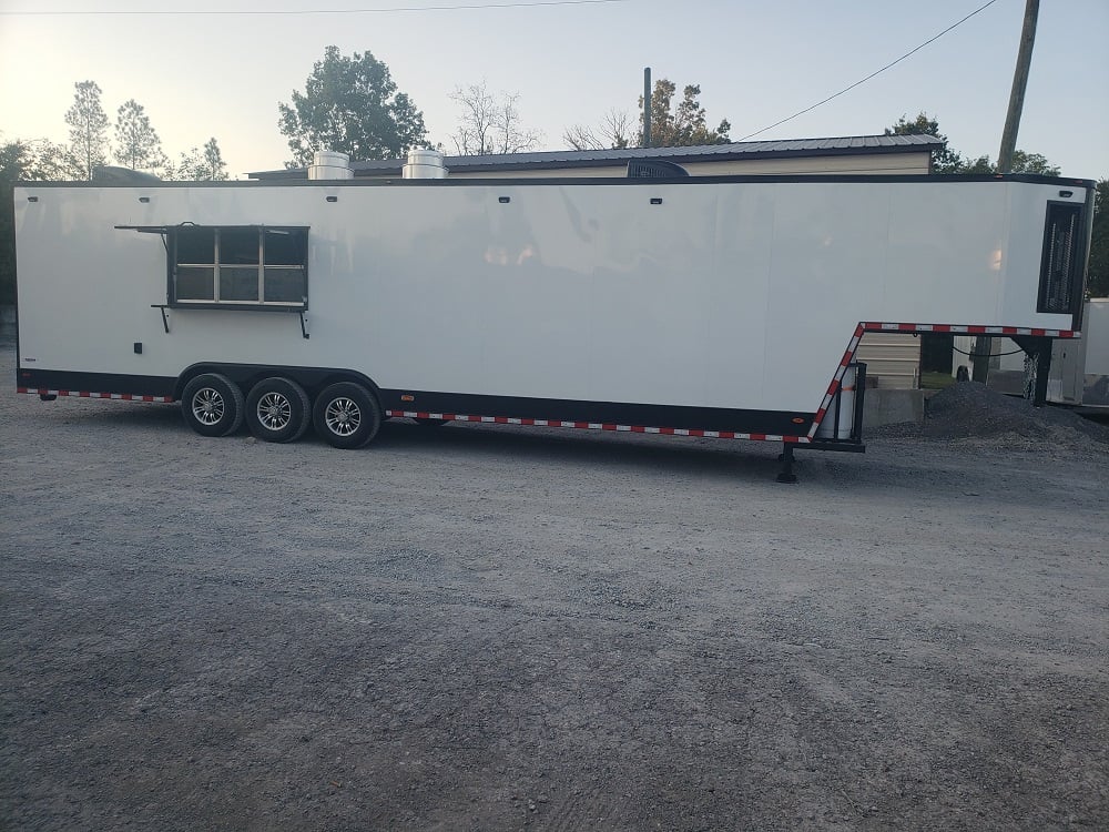 8.5' x 40' White Gooseneck Concession Food Trailer With Appliances