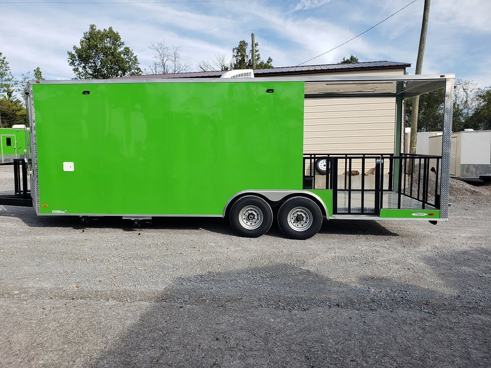 8.5' x 24' Lime Green Porch Style Concession Trailer with Restroom