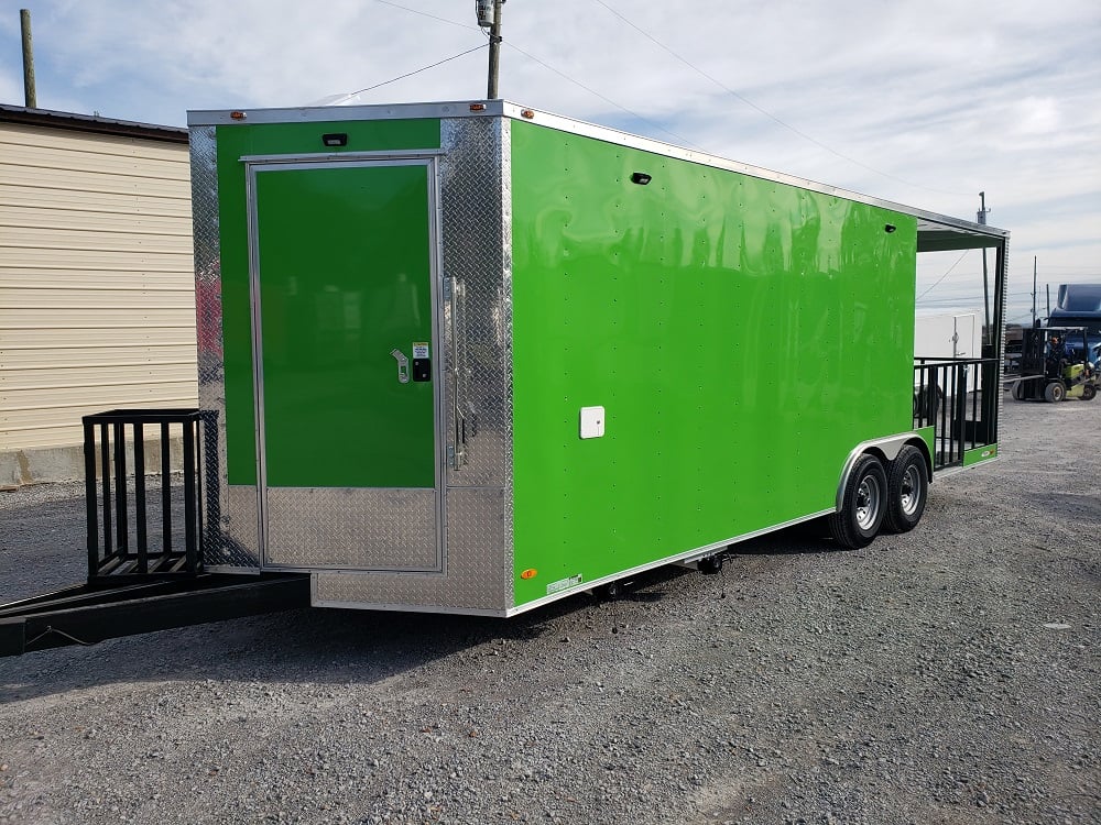 8.5' x 24' Lime Green Porch Style Concession Trailer with Restroom