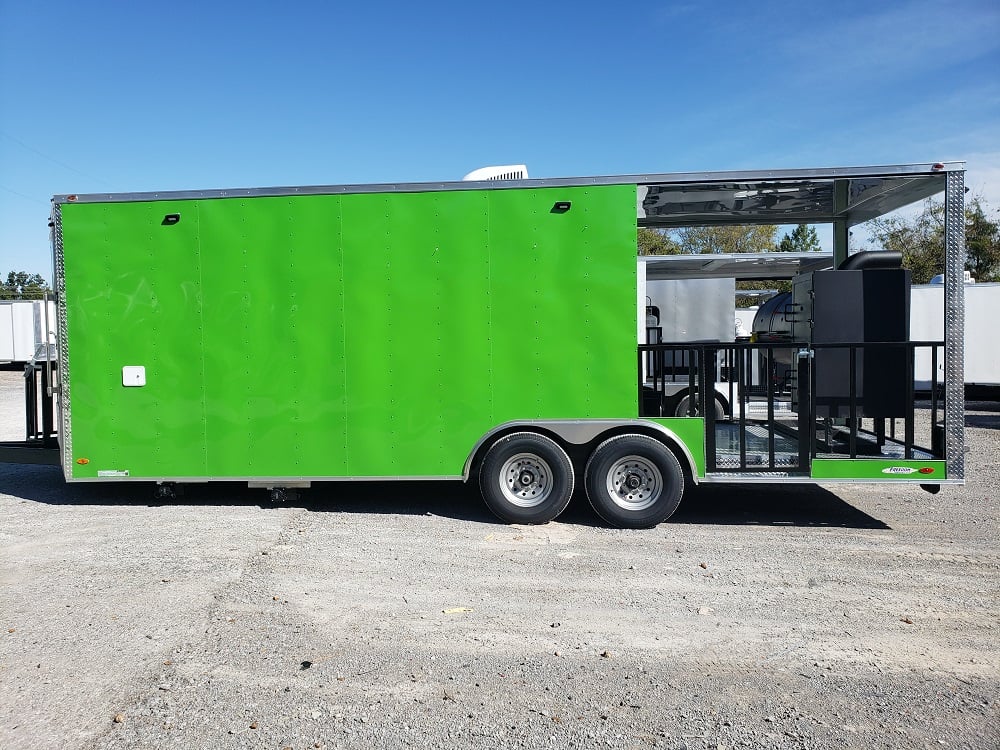 8.5' x 24' Lime Green Porch Style Concession Trailer with Restroom and Appliances