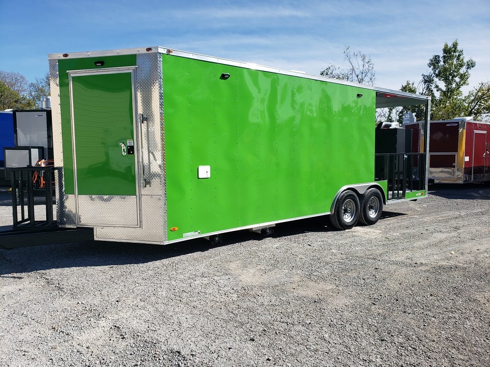 8.5' x 24' Lime Green Porch Style Concession Trailer with Restroom and Appliances