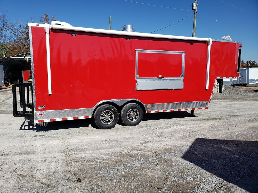 8.5' x 27' Victory Red Gooseneck Concession Food Trailer