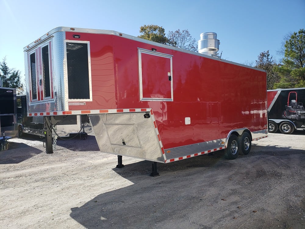 8.5' x 27' Victory Red Gooseneck Concession Food Trailer