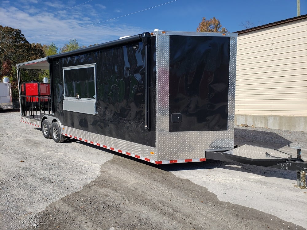 Black 8.5' x 28' Porch Style Concession Food Trailer