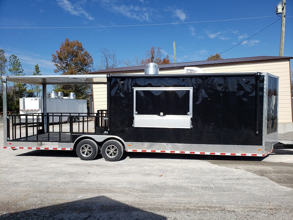 Black 8.5' x 28' Porch Style Concession Food Trailer