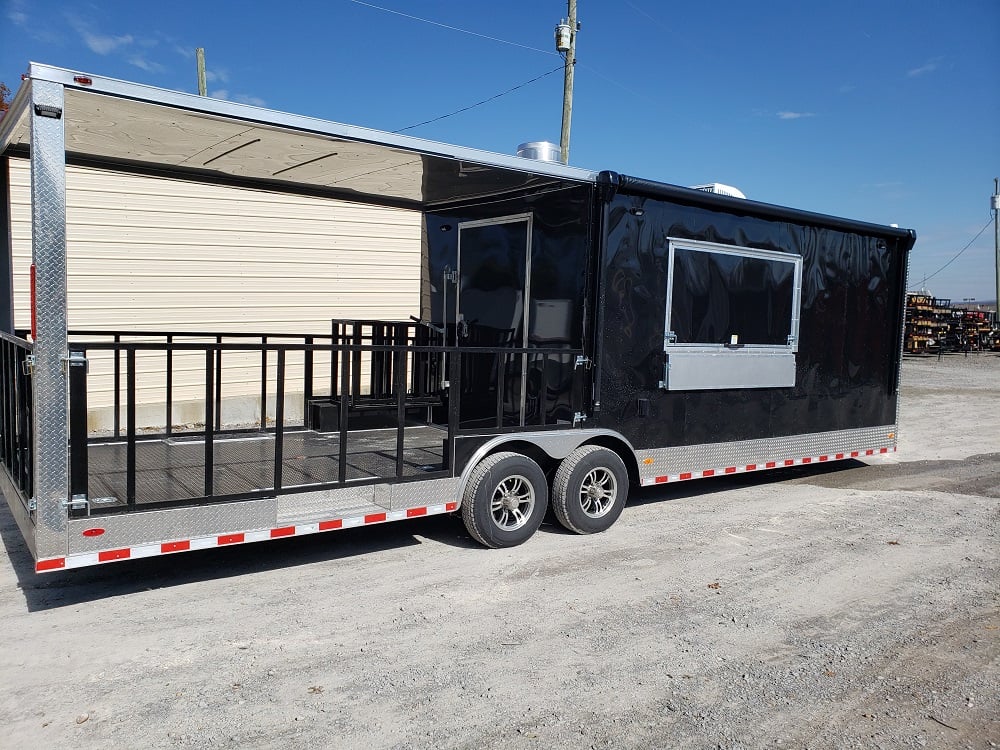 Black 8.5' x 28' Porch Style Concession Food Trailer