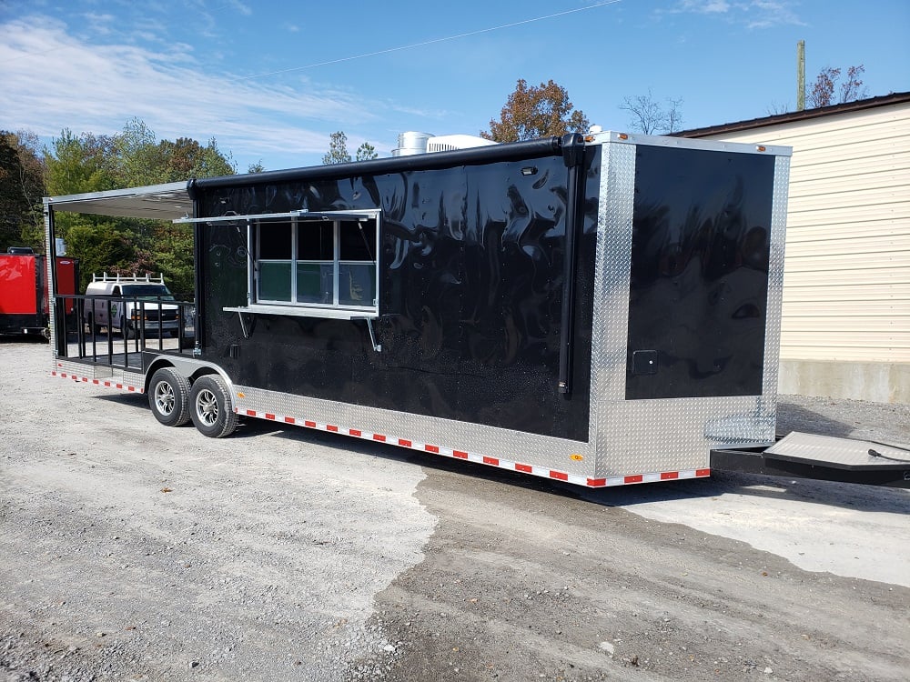 Black 8.5' x 28' Porch Style Concession Food Trailer