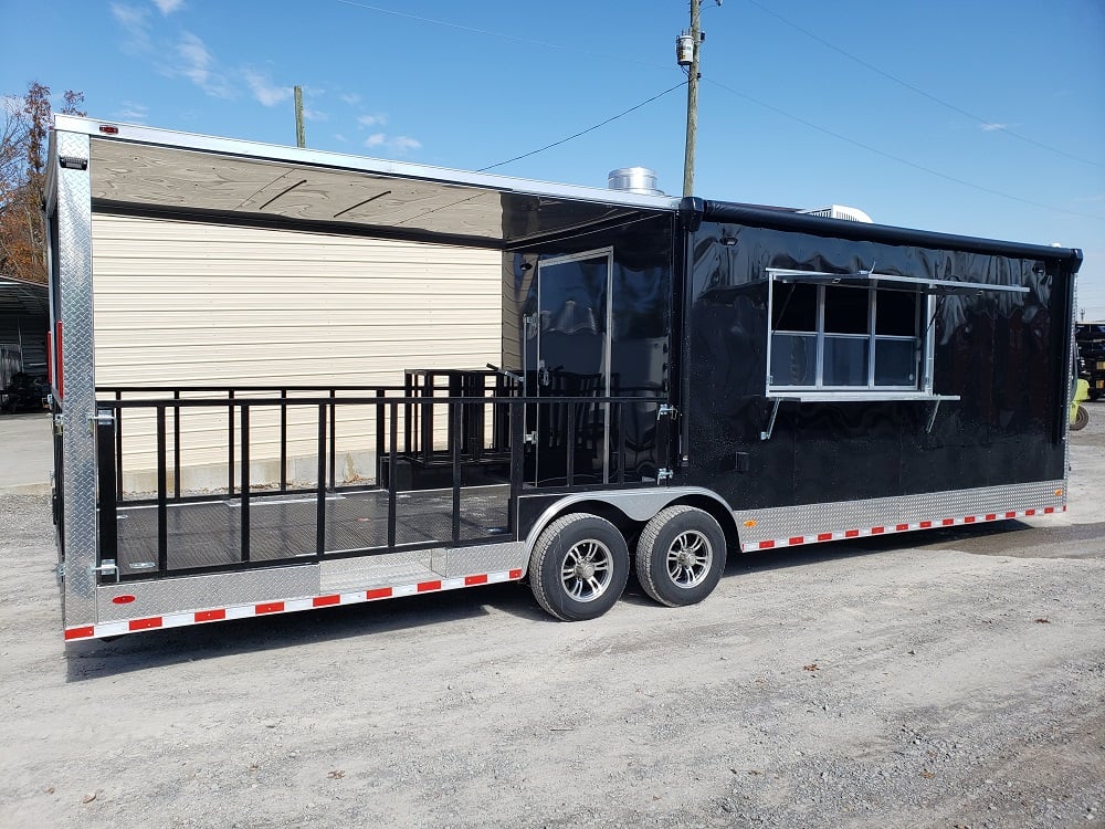 Black 8.5' x 28' Porch Style Concession Food Trailer