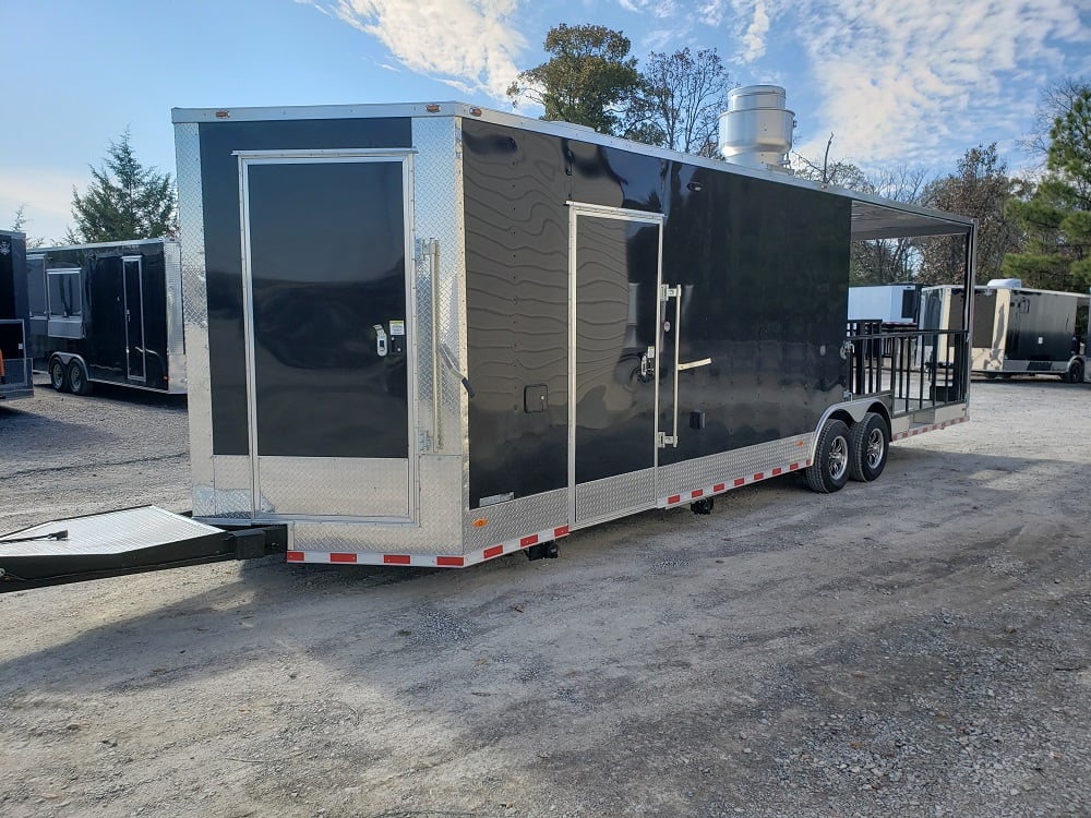 Black 8.5' x 28' Porch Style Concession Food Trailer