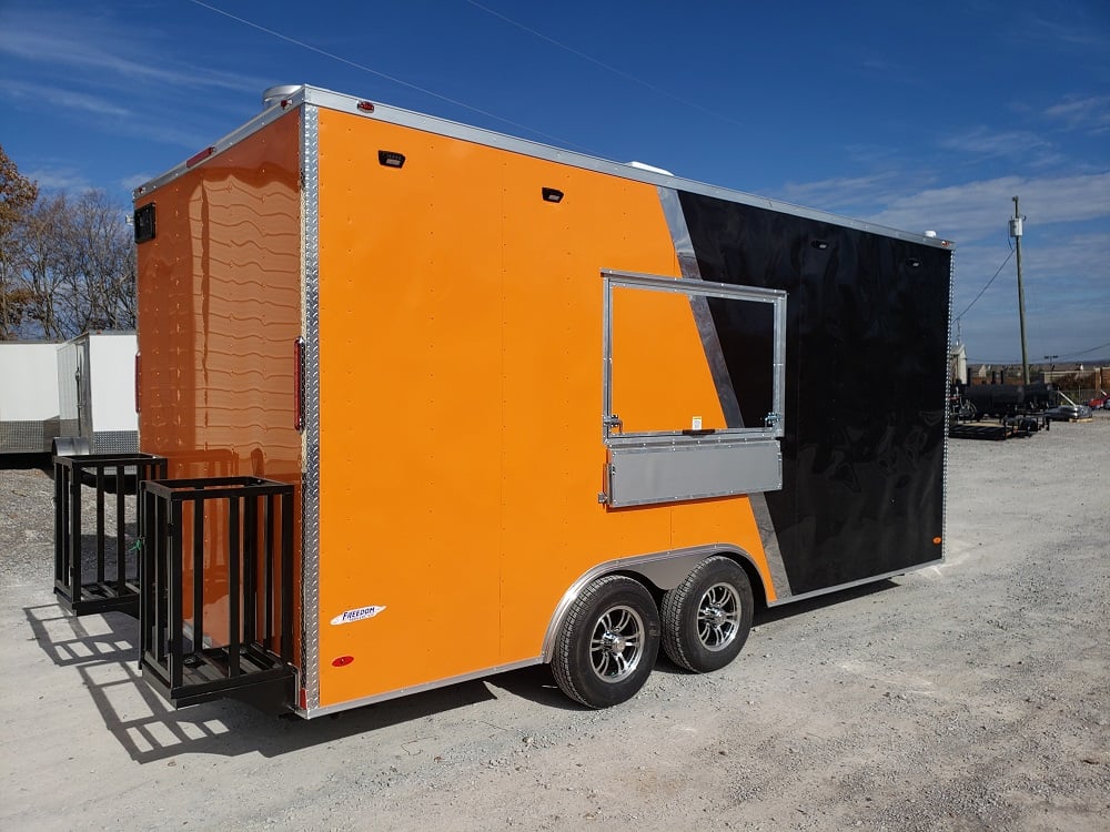 8.5 x 18 Black and Orange Concession Food Trailer