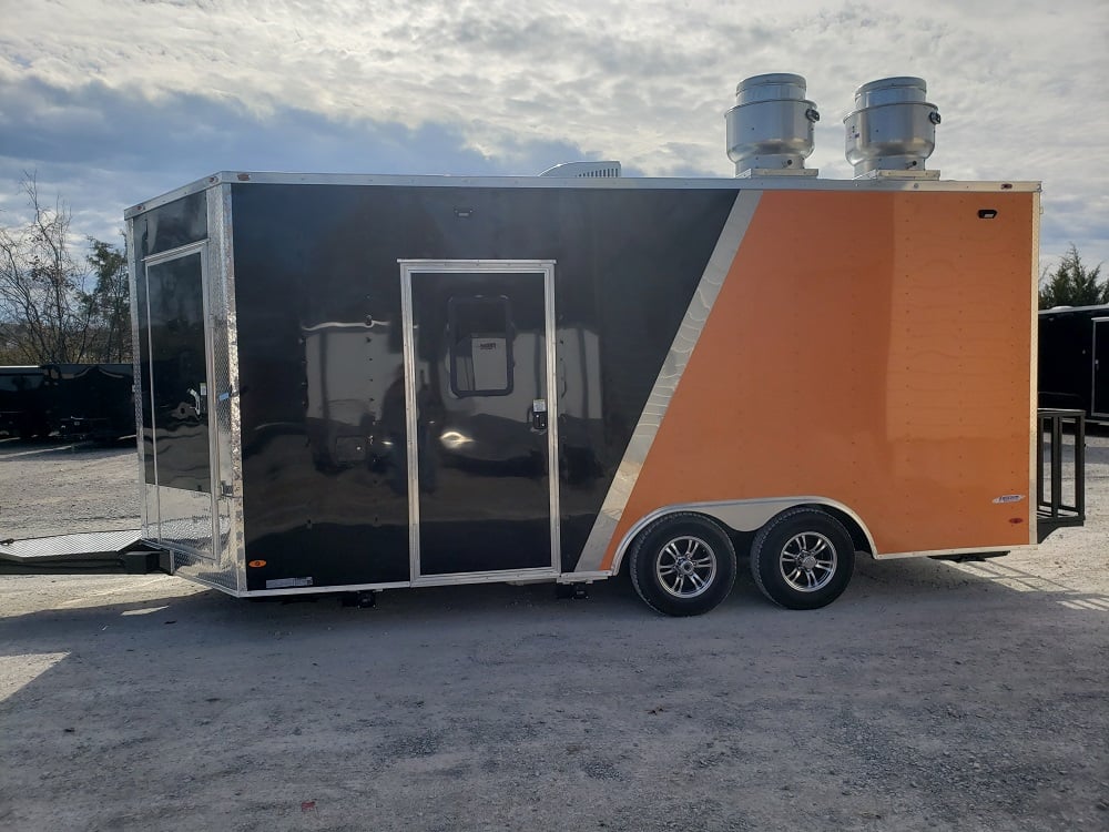 8.5 x 18 Black and Orange Concession Food Trailer