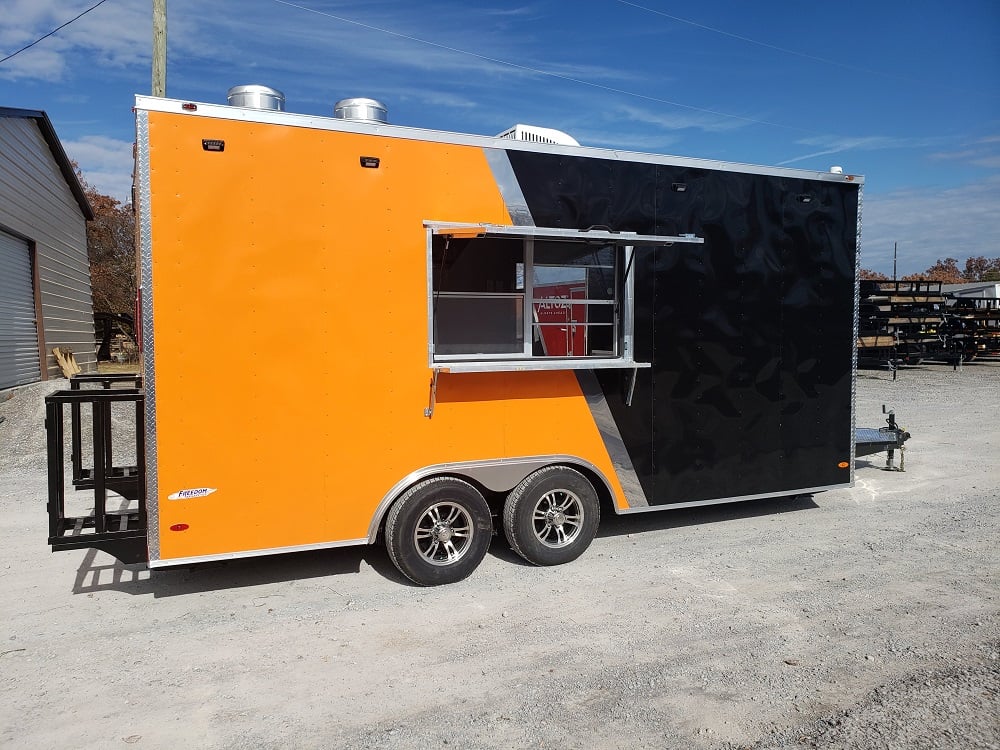 8.5 x 18 Black and Orange Concession Food Trailer