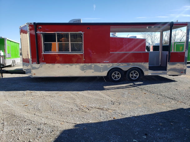 8.5 x 24 Red Porch Style Food Concession Trailer