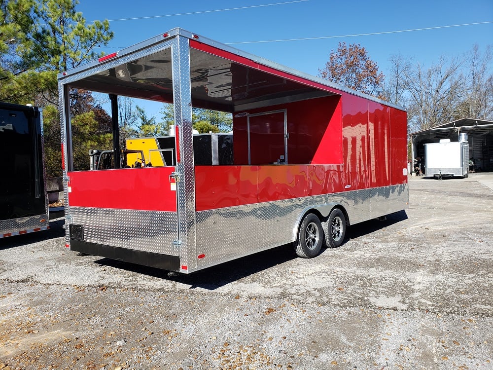 8.5 x 24 Red Porch Style Food Concession Trailer