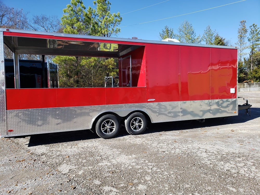 8.5 x 24 Red Porch Style Food Concession Trailer